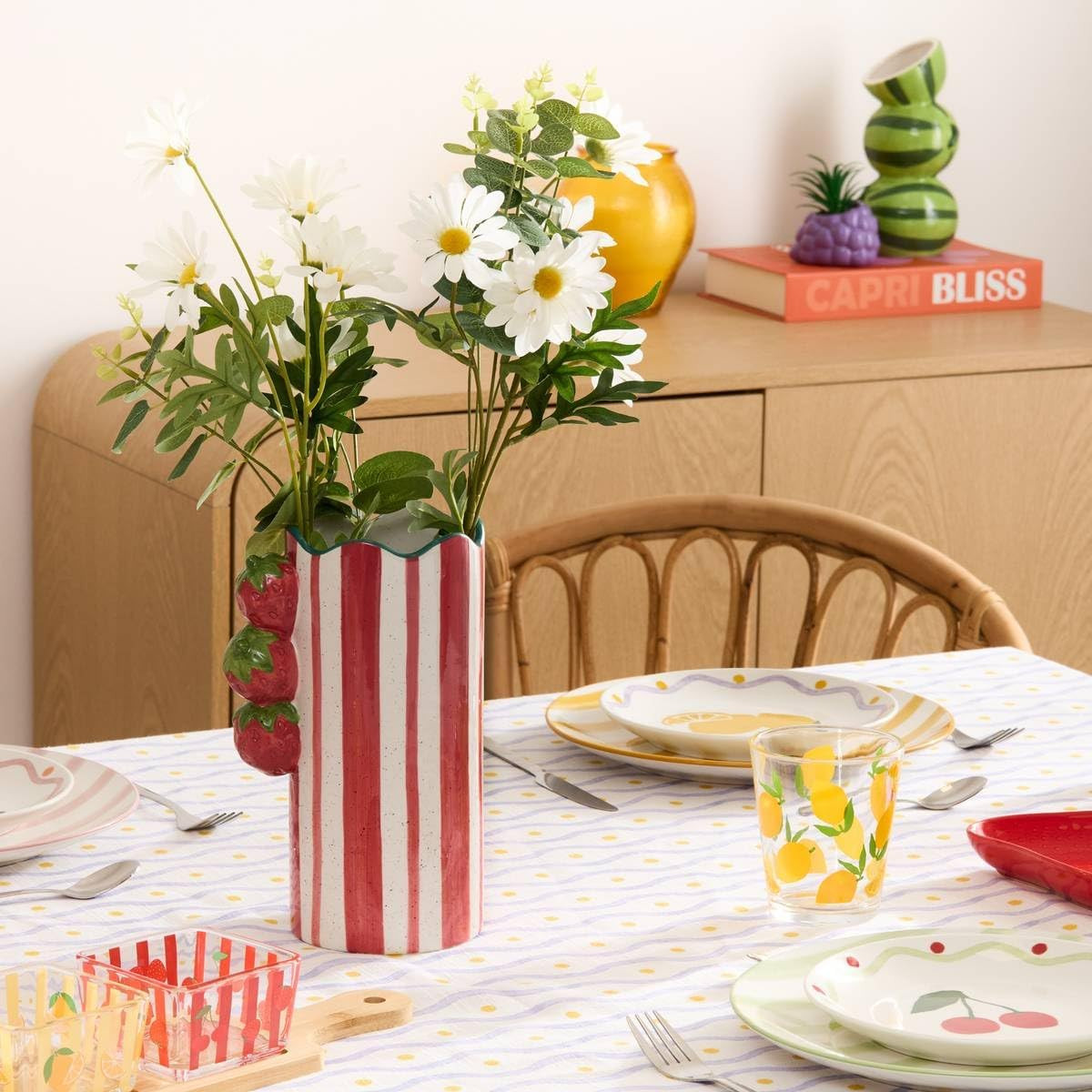 VASO FRUITY H.23 CERAMICA RIGATO BIANCO/ROSSO