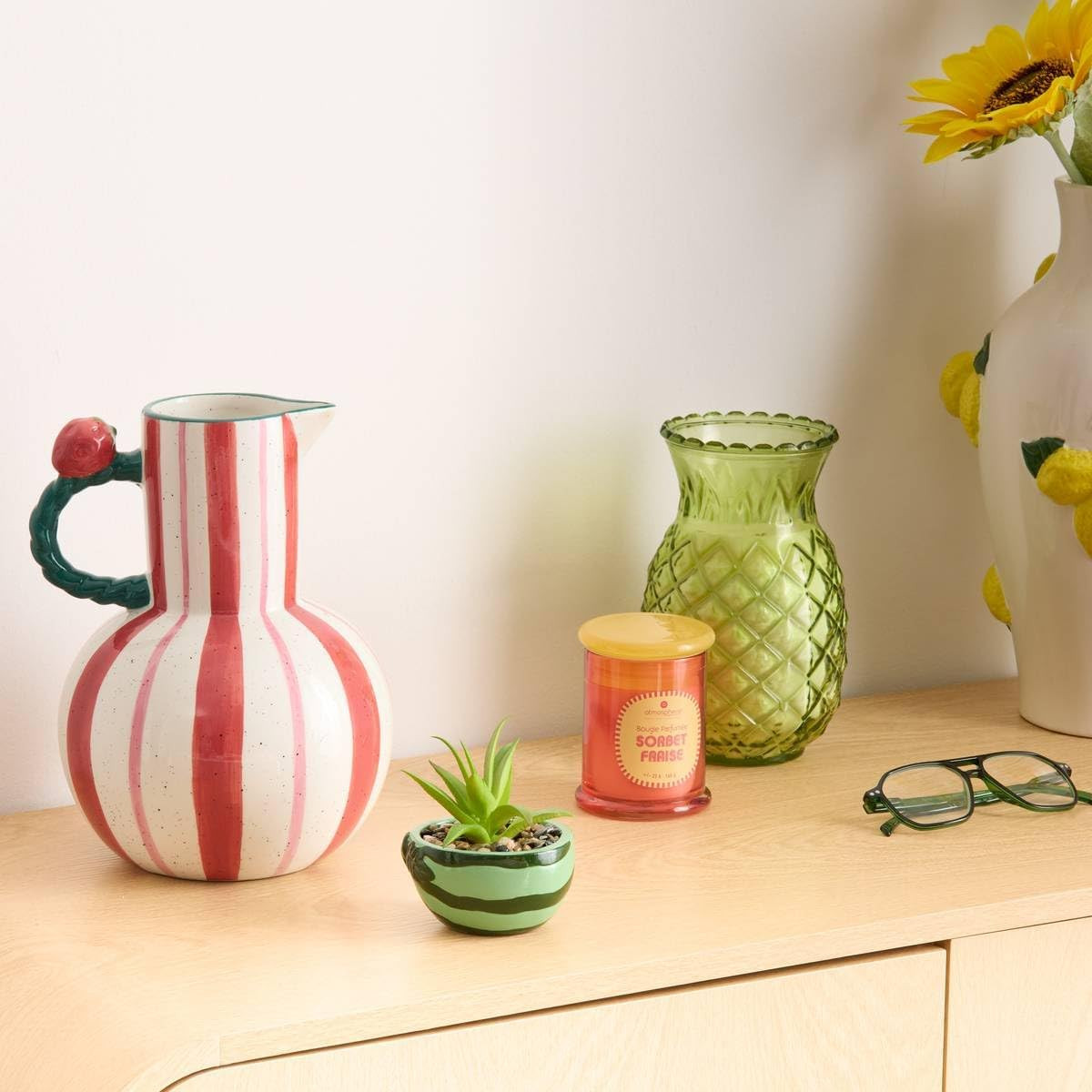 VASO FRUITY H.25 CERAMICA RIGATO BIANCO/ROSSO