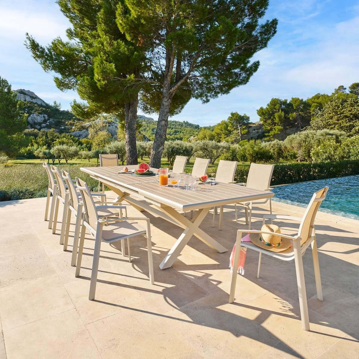 TAVOLO 220-280X113 C/6 POLTRONE ARGILLA