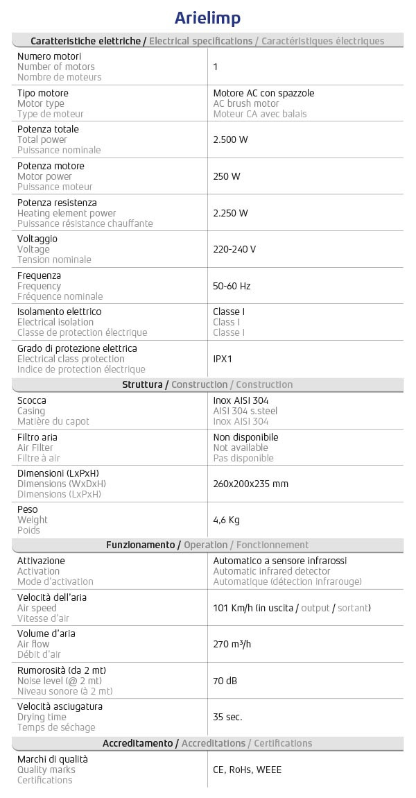 ASCIUGAMANI ACCIAIO SATINATO AUTOMATICO 2500W