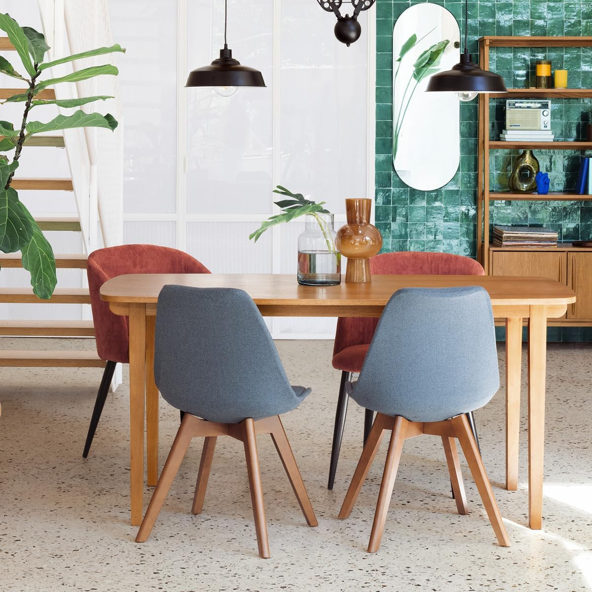 SEDIA CELESTE VELLUTO C/GAMBE NERE/TERRACOTTA