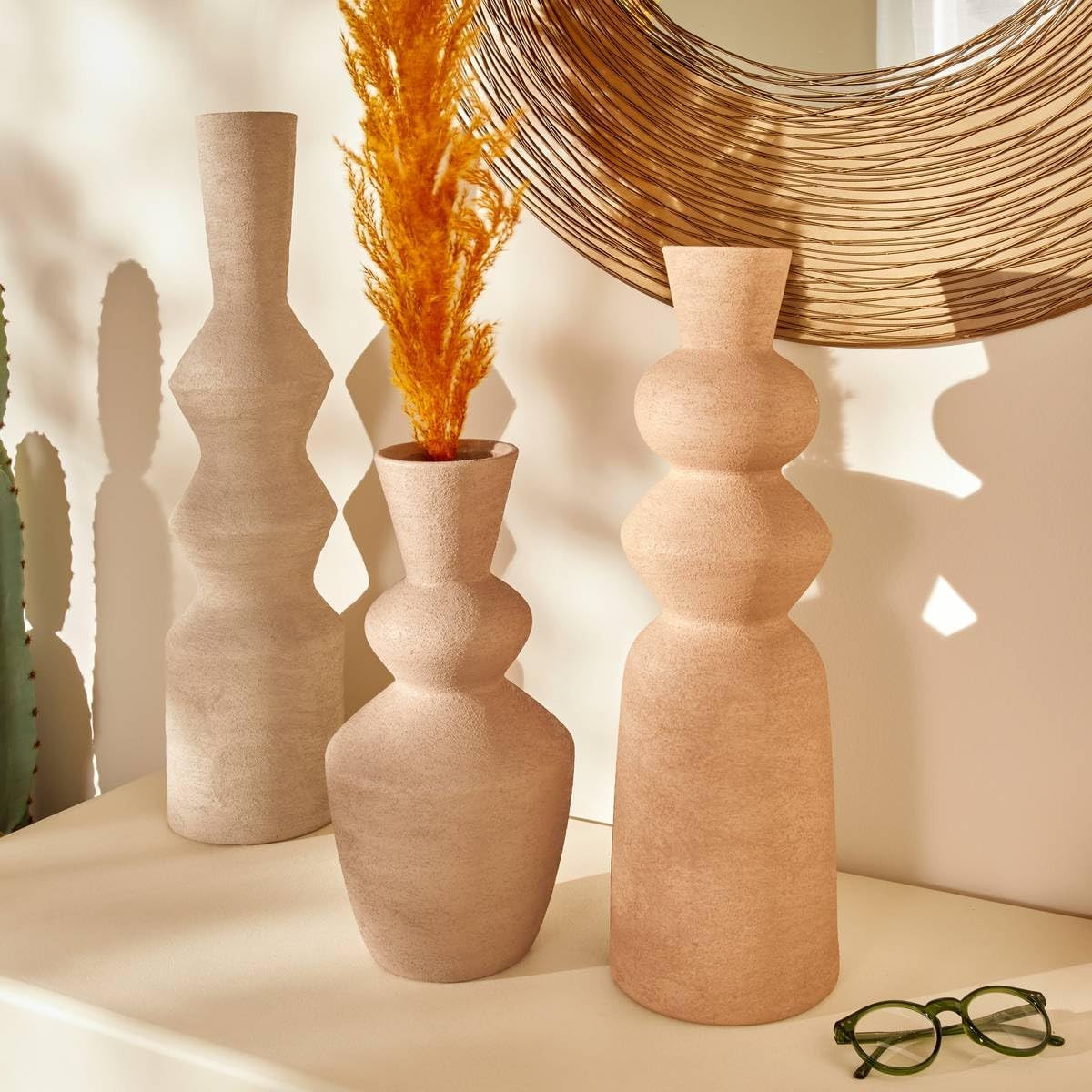 VASO TOTEM EZIA H.48 CERAMICA CARAMELLO