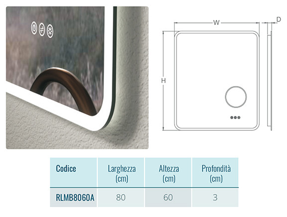 SPECCHIO ILLUMINATO CM.80X60