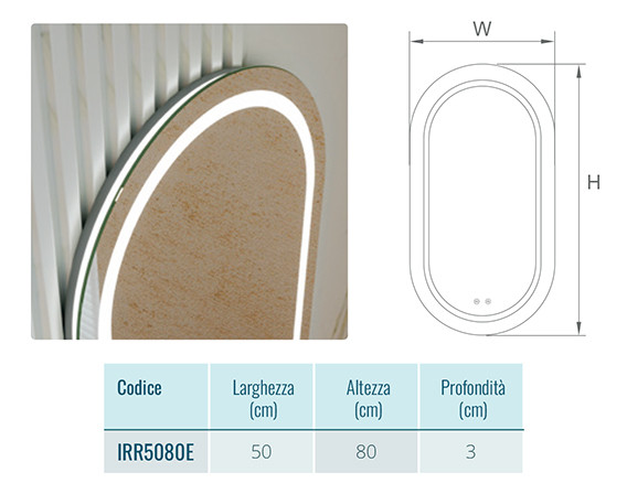SPECCHIO RETROILLUMINATO OVALE CM.50X80