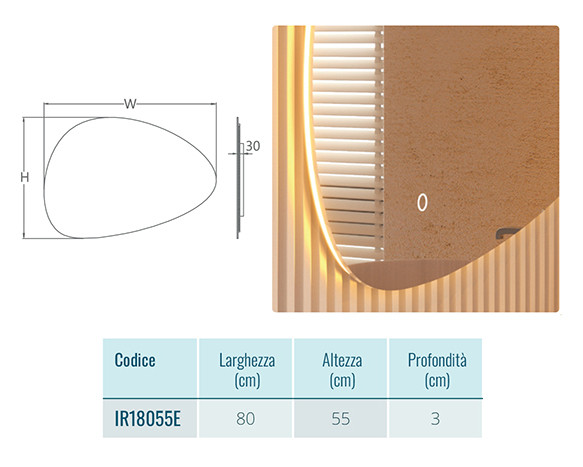 SPECCHIO RETROILLUMINATO A GOCCIA CM.80X55