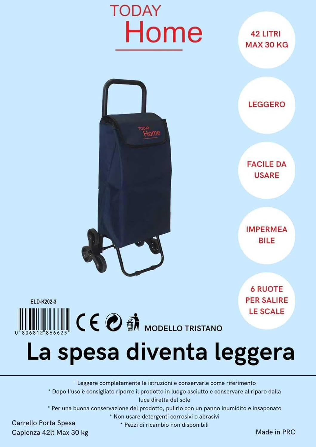 CARRELLO SPESA TRISTANO 3RUOTE H.52