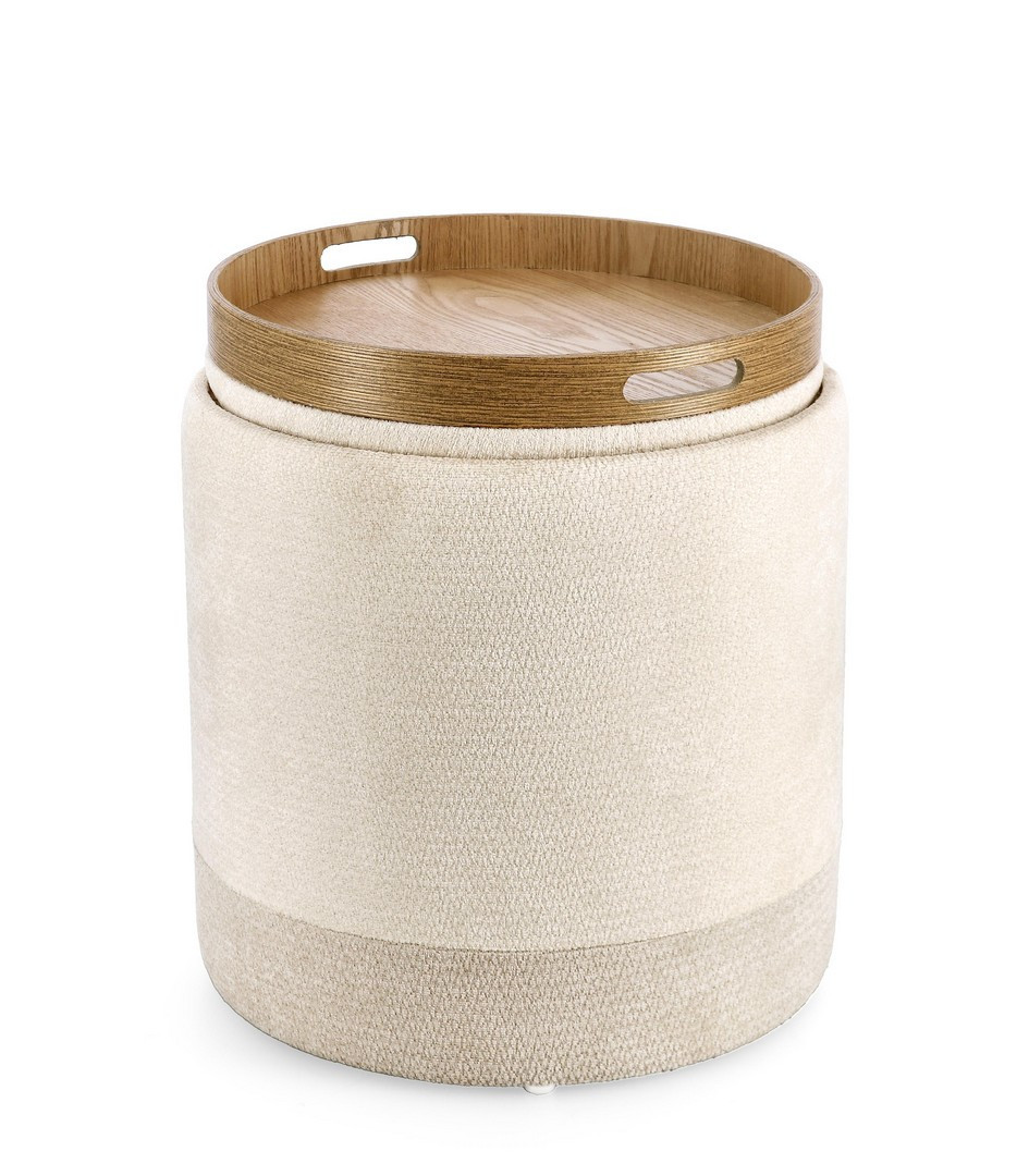 POUF DEVA CONT. C/VASSOIO NATURALE GRIGIO CHIARO