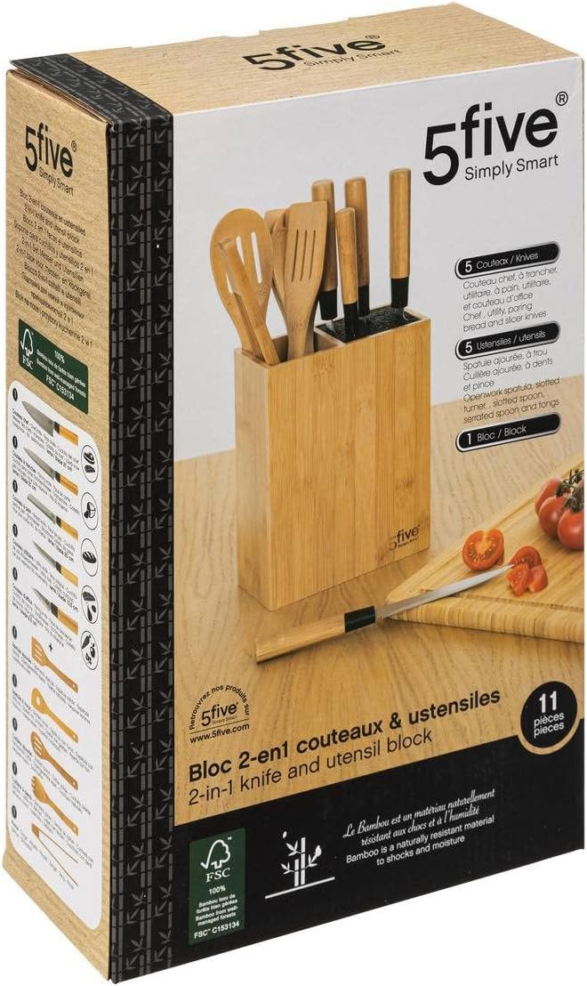 CEPPO 5 COLTELLI+5 UTENSILI BAMBU'