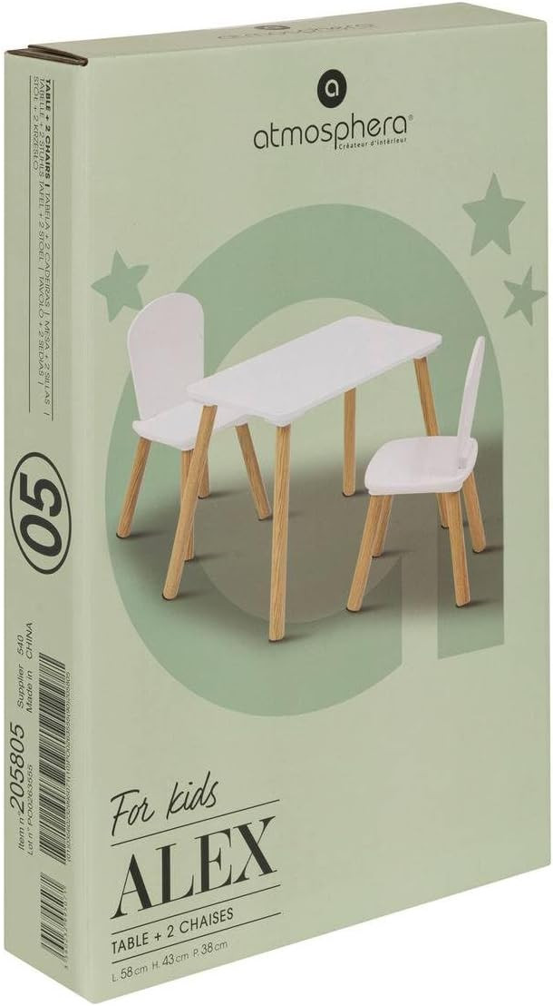SET1 TAVOLO CM.58X38+2 SEDIE BAMBINI BIANCO/LEGNO