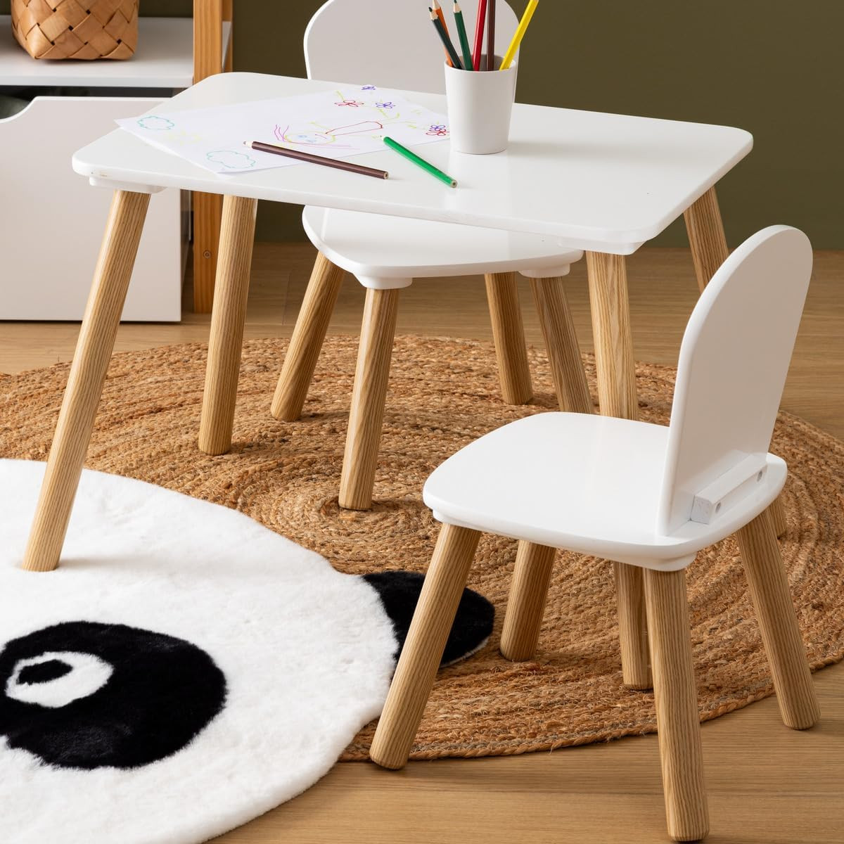 SET1 TAVOLO CM.58X38+2 SEDIE BAMBINI BIANCO/LEGNO